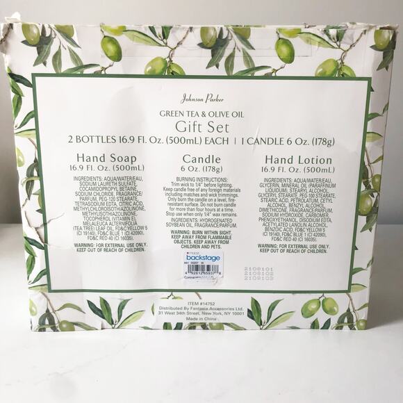 Johnson Parker Green Tea & Olive Oil Gift Set- Candle, Hand Soap, & Lotion - Picture 3 of 3
